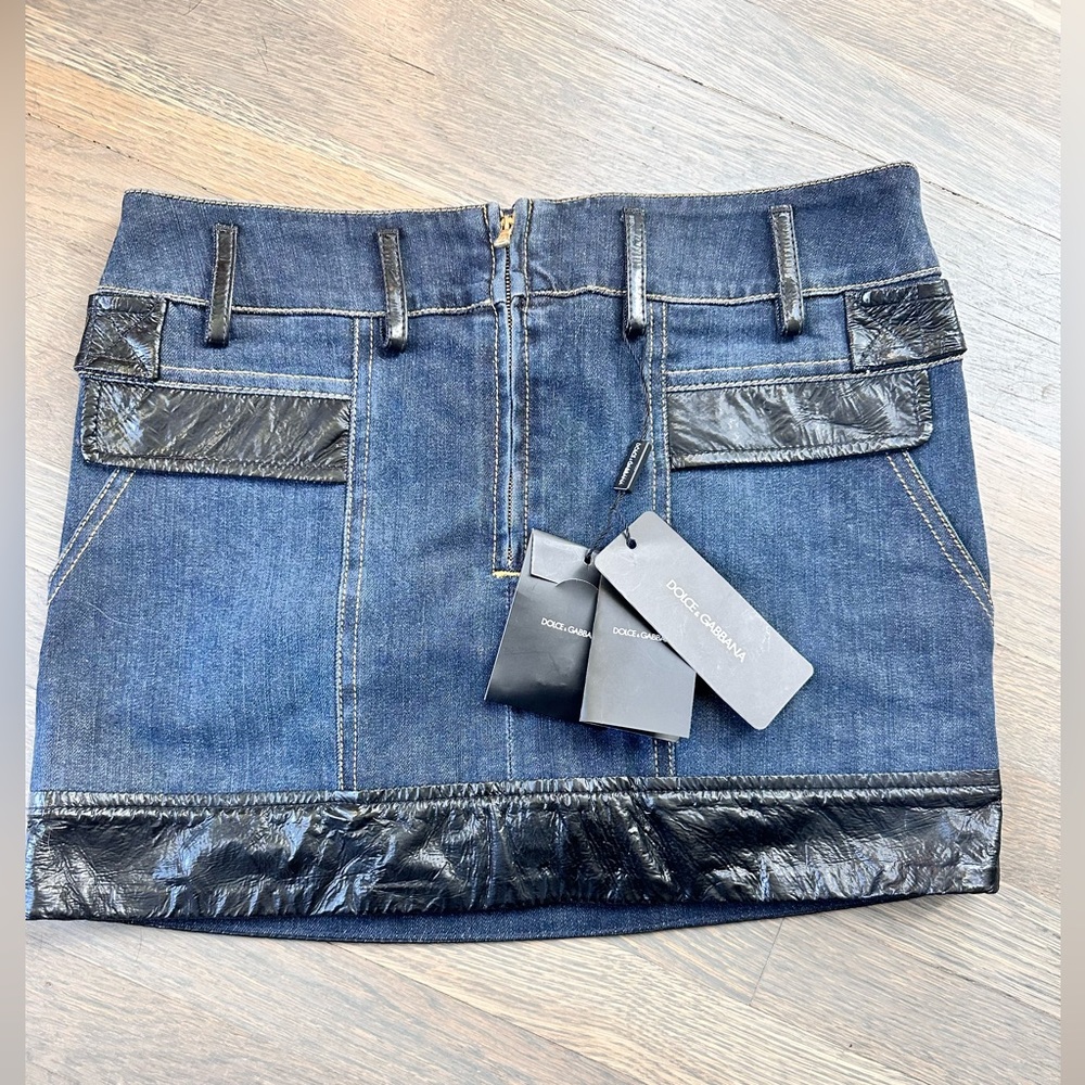 Dolce & Gabbana Denim and Leather Mini Skirt
